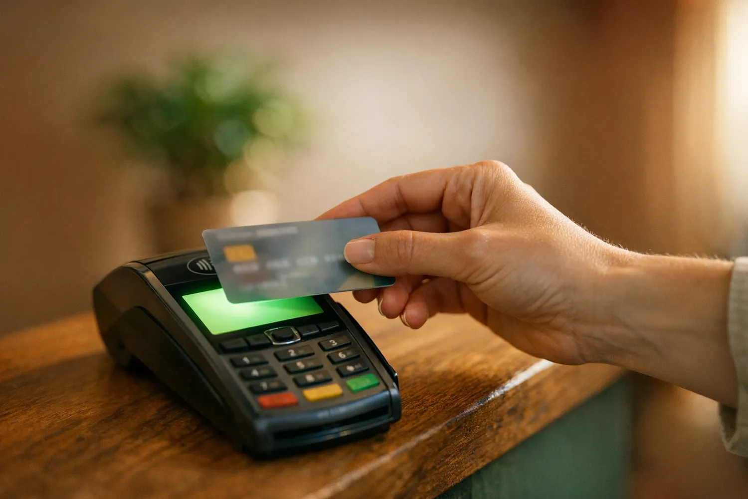 Kontaktlose Kartenzahlung am Empfang einer Kinderwunschklinik