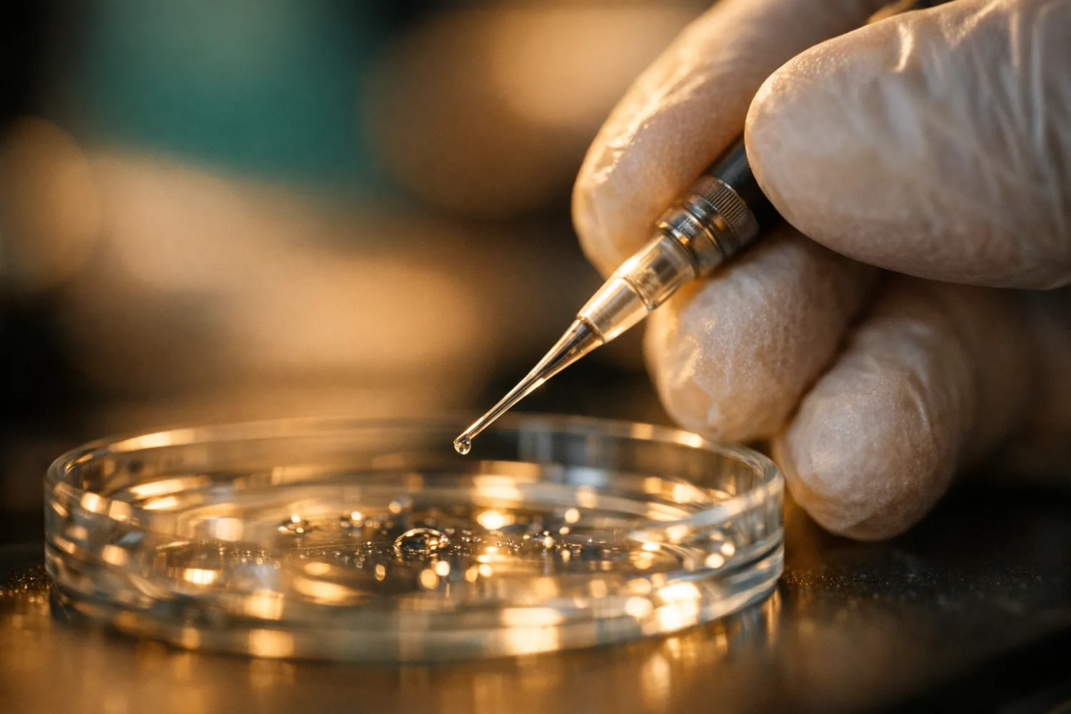 Genetiker untersucht Biopsie-Probe im Präimplantationsdiagnostik-Labor