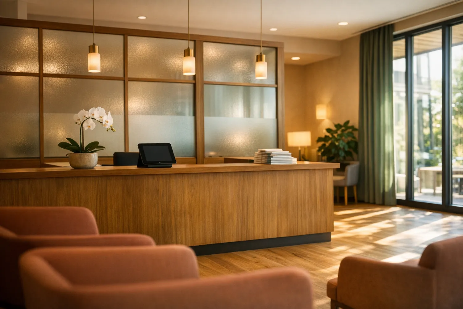 Empfangsbereich und Wartebereich einer Kinderwunschklinik