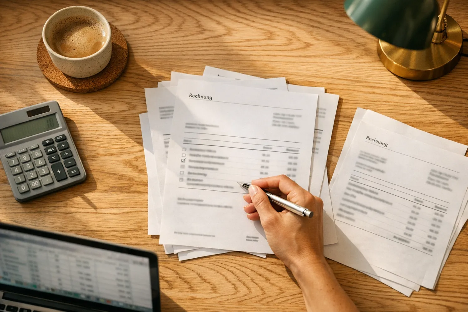 Rechnungen und Kalkulation für Social Freezing auf Schreibtisch