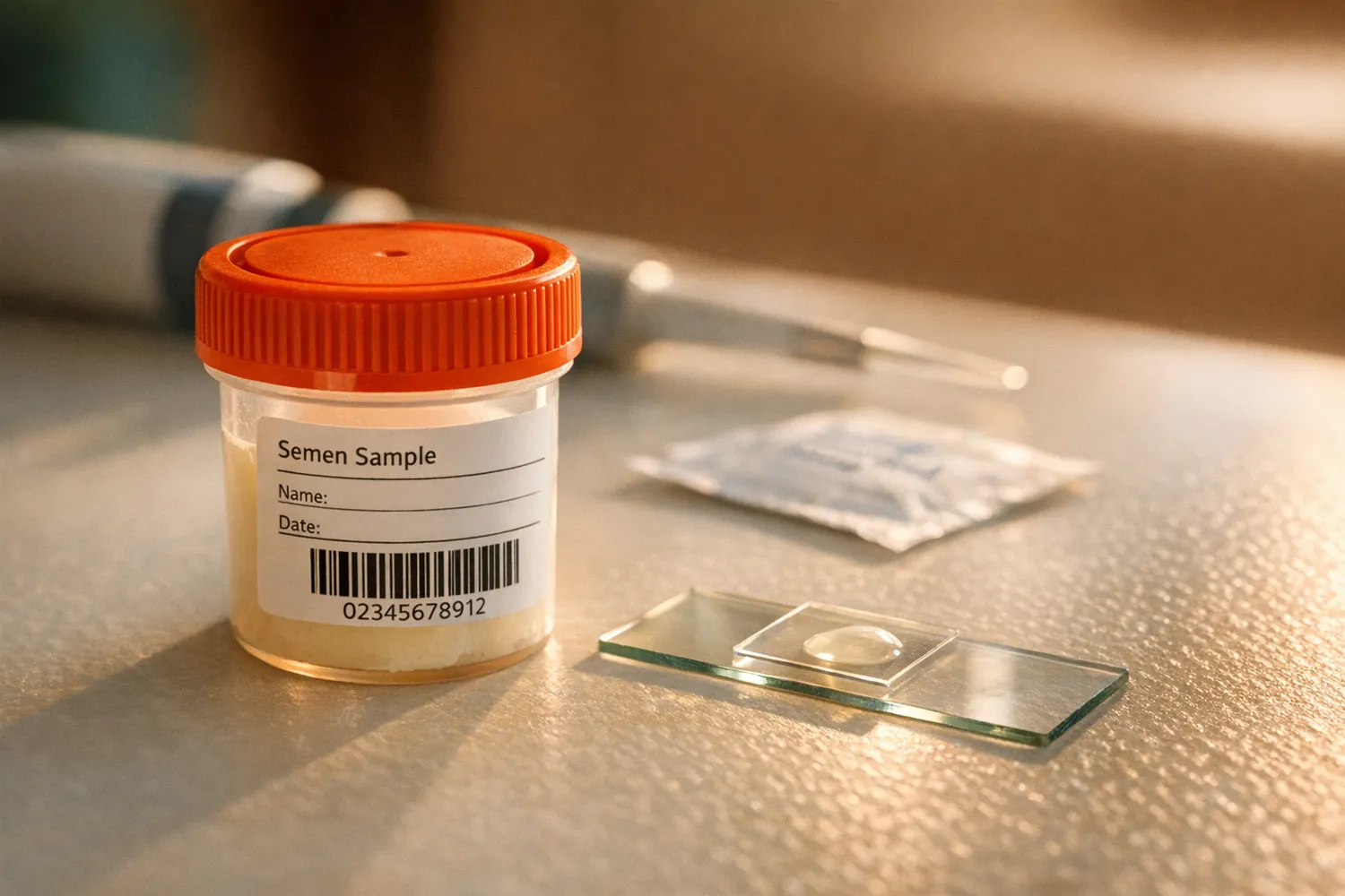 Spermiogramm-Probe im Röhrchen auf der Laborbank