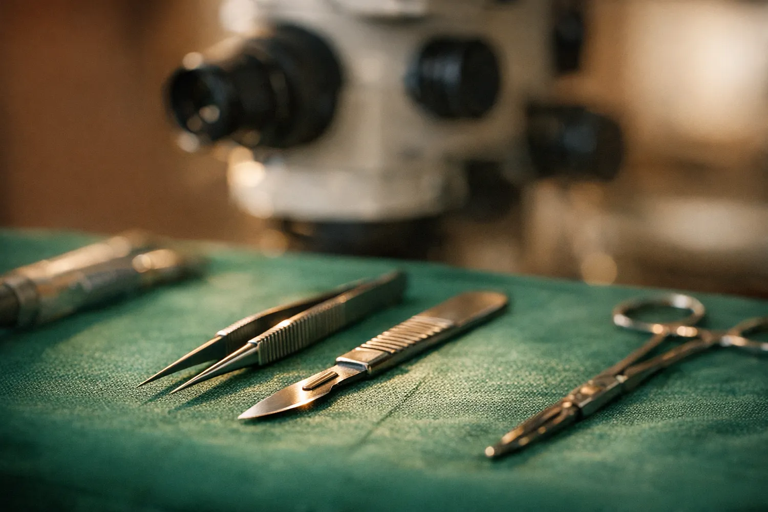 Mikrochirurgische Instrumente für TESE-Operation auf steriler Abdeckung